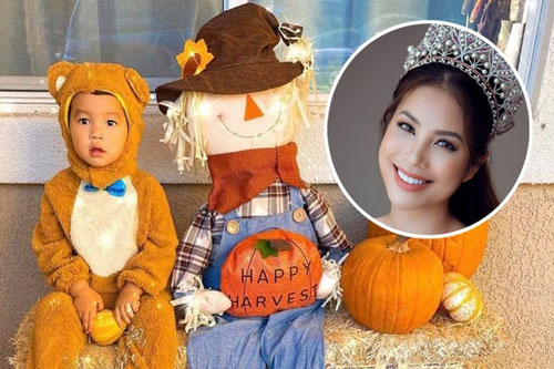 Phạm Hương và con trai đón Halloween