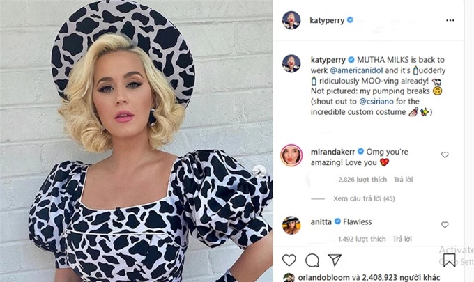 Miranda Kerr bày tỏ sự ủng hộ với Katy Perry.