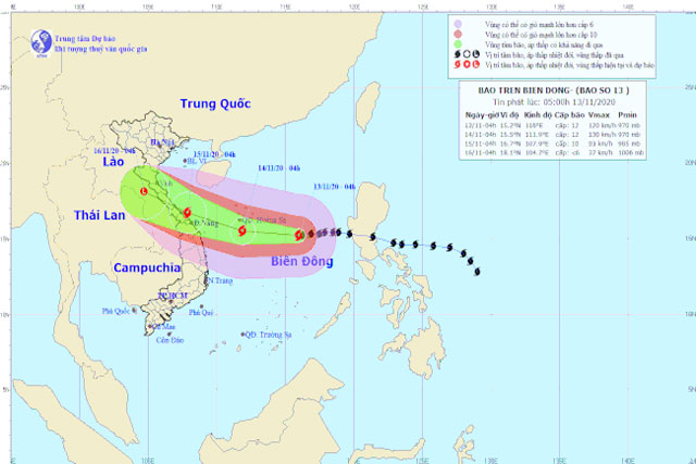 Bão số 13 giật cấp 15 cách quần đảo Hoàng Sa 450km