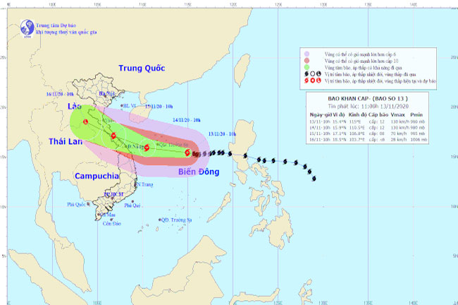 Bão số 13 có cường độ mạnh, hướng về miền Trung