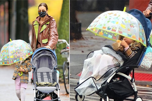 Irina Shayk và con gái dạo chơi dưới mưa
