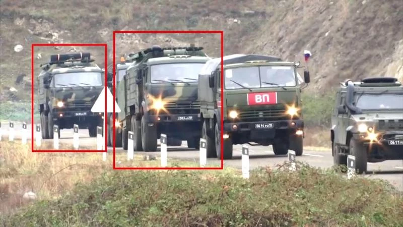 Tổ hợp tác chiến điện tử RB-341V Leer-3 của Nga tiến vào Karabakh. Ảnh: Topwar.
