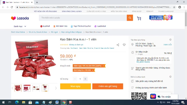 Các sản phẩm Kẹo Hamer đang được bán trên các website, ứng dụng thương mại điện tử