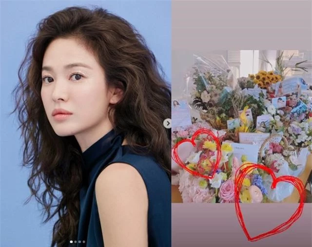Song Hye Kyo chia sẻ niềm vui khi được tặng hoa.