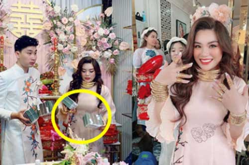Cô dâu cười hớn hở với "gánh nặng" phải mang khi lấy chồng: Vàng đeo kín tay không còn chỗ thêm, tiền cưới xếp thành cọc dày!