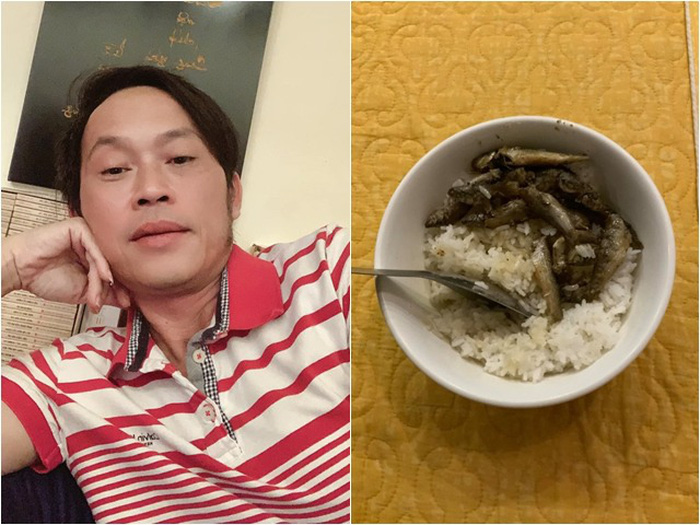 Nửa đêm, Hoài Linh khoe bát cơm đạm bạc với vài con cá kho nhỏ xíu