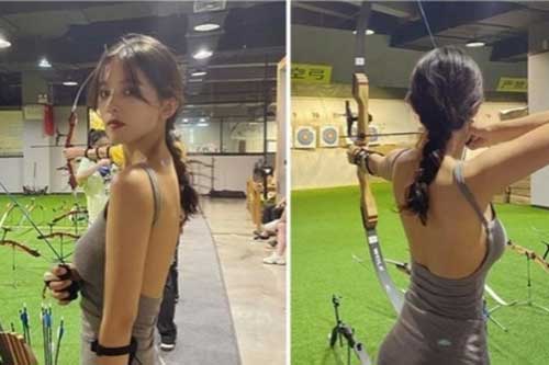Chỉ đứng bắn cung, cô gái cũng gây sốt MXH vì quá gợi cảm