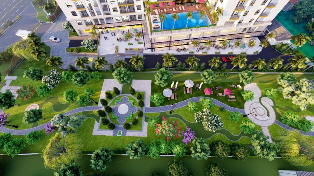 Phối cảnh khu công viên lớn ngay trước block A là nơi thư giãn lý tưởng cho cư dân Legend Complex. Phối cảnh khu công viên lớn ngay trước block A là nơi thư giãn lý tưởng cho cư dân Legend Complex.