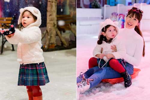 'Tan chảy' trước vẻ ngoài đáng yêu của con gái siêu mẫu Hà Anh khi được mẹ đưa đi trượt tuyết