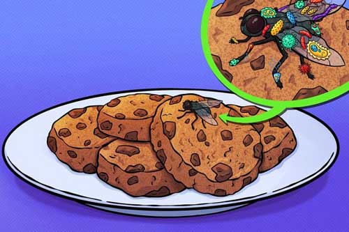 Điều gì xảy ra khi con ruồi đậu trên thức ăn?