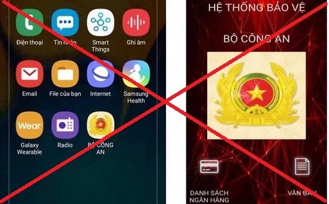 các đối tượng yêu cầu nạn nhân tải và cài đặt ứng dụng mạo danh phần mềm do Bộ Công an cung cấp có hình ảnh hiển thị là Công an hiệu và mang tên “Bộ Công an”.