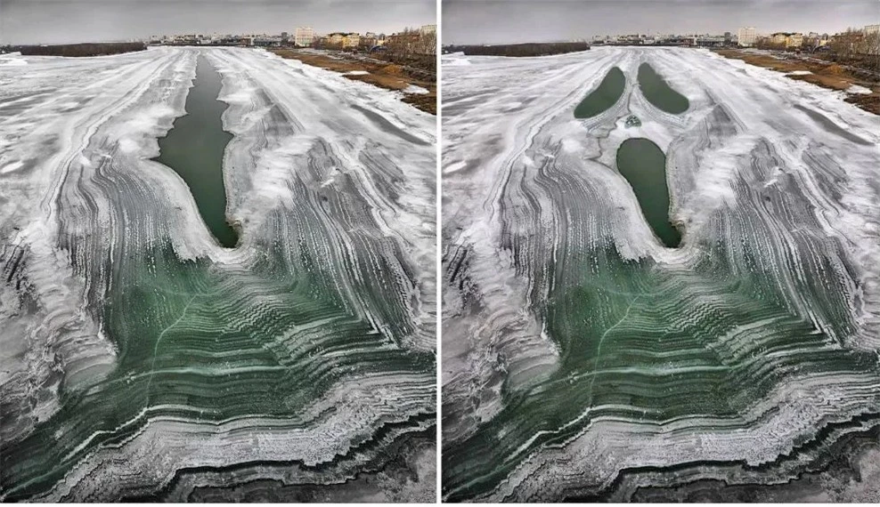 Sự thật đằng sau gương mặt kỳ lạ xuất hiện trên hồ nước ở Nga