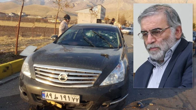 Hiện trường vụ ám sát nhà khoa học hạt nhân Iran - Ảnh: IRIB/EPA-EFE