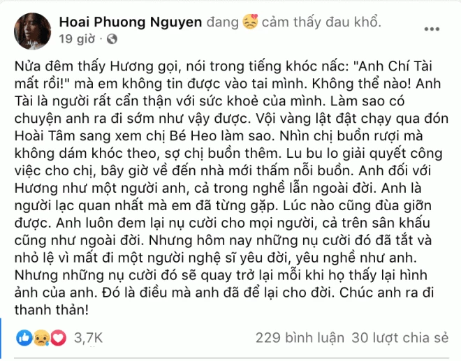 Chia sẻ của ông xã danh hài Việt Hương về tình hình vợ cố nghệ sĩ Chí Tài tại Mỹ.