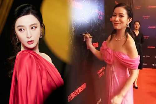 Cùng diện váy hồng cánh sen nhưng Phạm Băng Băng đẹp tựa "nữ thần", Xa Thi Mạn bị chê như khoác rèm cửa lên người