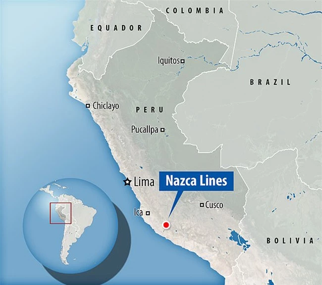 Địa điểm của đường kẻ Nazca trên bản đồ Peru.