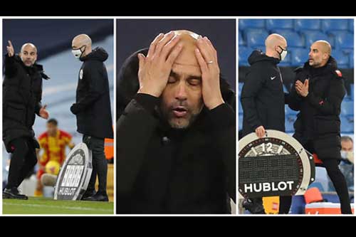 Pep khiến nhiều người ngỡ ngàng khi 'vái' trọng tài biên cho thêm giờ