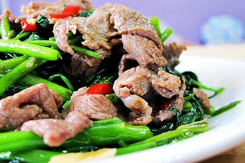 Cách làm món rau muống xào thịt bò nhiều dưỡng chất