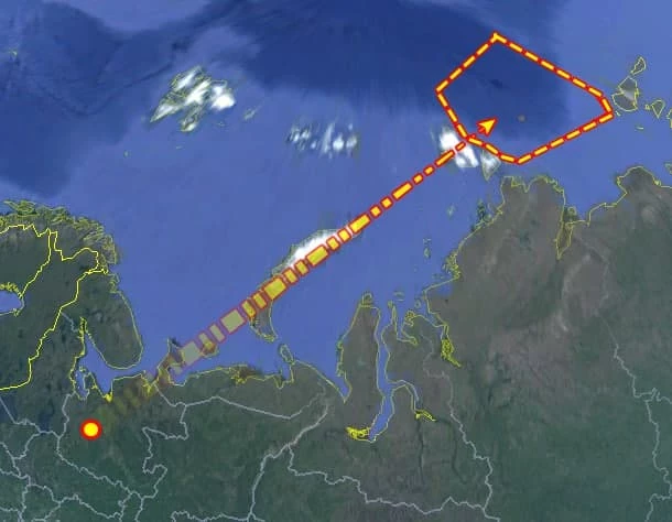 Đường bay của tên lửa chống vệ tinh Nudol trong vụ thử mới nhất của Nga. Ảnh: Avia-pro.