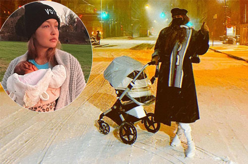 Gigi Hadid đưa con 3 tháng tuổi đi ngắm tuyết