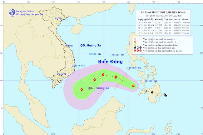 Vị trí và đường đi của bão.