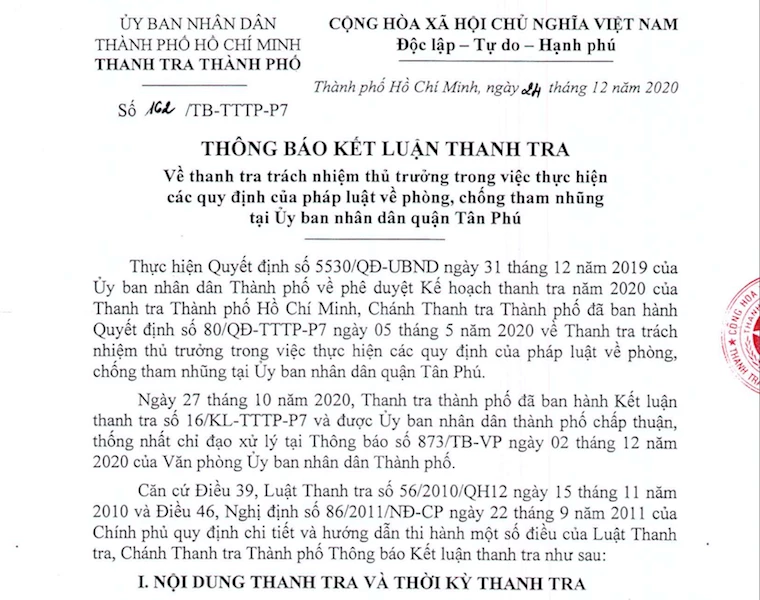 Kết luận thanh tra.