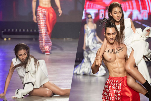 'Hot girl trứng rán' Thanh Tâm ngã trên sàn catwalk