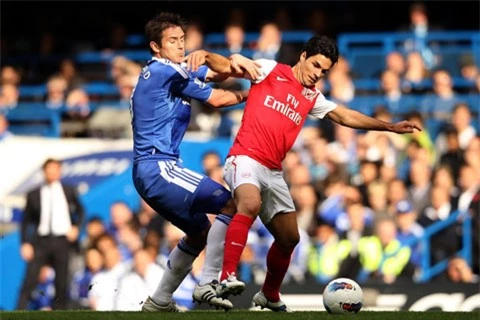 Khi còn thi đấu (ảnh nhỏ) hay lúc cầm quân, cuộc thư hùng giữa Lampard của Chelsea (trái) với Arteta của Arsenal bao giờ cũng căng thẳng
