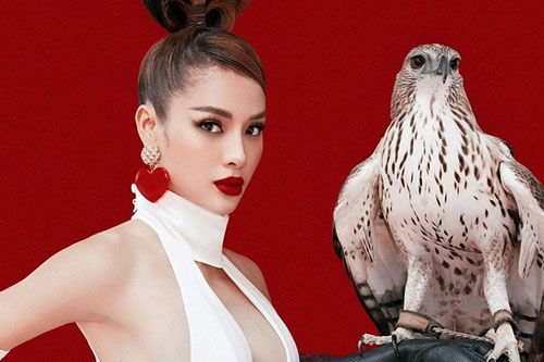 Phương Trinh Jolie vất vả quay MV với đại bàng