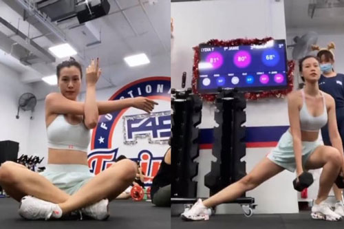 MC Hoàng Oanh tích cực tập luyện lấy lại vóc dáng, khoe body mẹ bỉm sữa đã thon gọn trông thấy