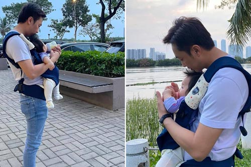 Cường Đô la đăng ảnh địu con gái và hỏi: 'Đủ chuẩn làm bố bỉm không cả nhà?