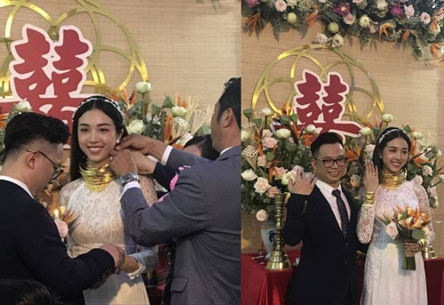 Á hậu Thúy An đeo vàng nặng trĩu cổ và kín 2 bàn tay trong ngày cưới tại Kiên Giang