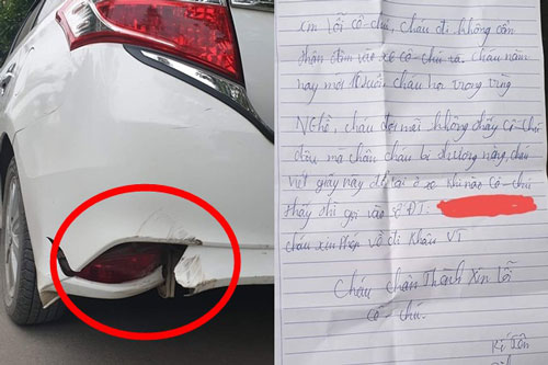 Đỗ xe bên đường bị tông gãy phía sau, người phụ nữ bất ngờ với mảnh giấy được để lại
