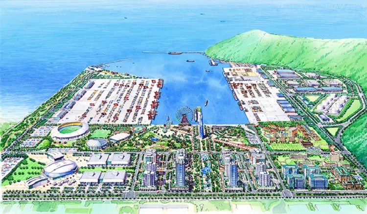 Phối cảnh quy hoạch chi tiết xây dựng Cảng Chân Mây. Đây sẽ là cảng tổng hợp gồm các khu cảng: Container, phục vụ du lịch, hàng rời với diện tích 669ha (trong đó 370ha trên cạn và 299ha mặt nước).