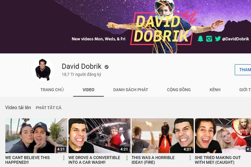 Kênh Youtube của David Dobrik.
