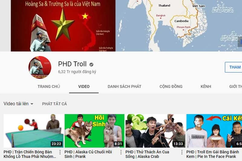 Kênh Youtube của PHD Troll.