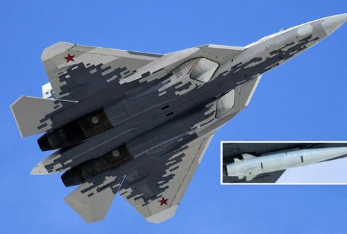 Tiêm kích tàng hình Su-57 sẽ được trang bị phiên bản thu nhỏ của tên lửa Kh-47M2 Kinzhal. Ảnh: Topwar.