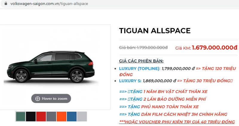 Mức giảm giá, ưu đãi của Volkswagen Tiguan Allspace.