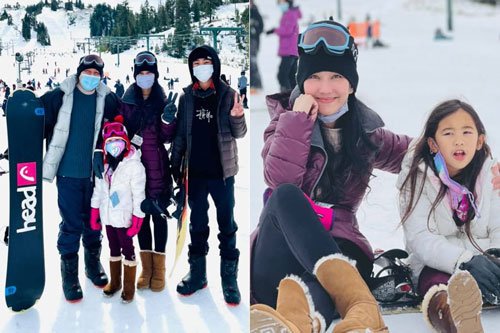 Kim Hiền đăng ảnh cùng chồng con đi trượt tuyết vẫn không quên lời dặn của mẹ trước khi qua đời