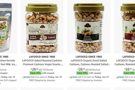 Hạt điều Việt Nam được bán trên Amazon tại Mỹ