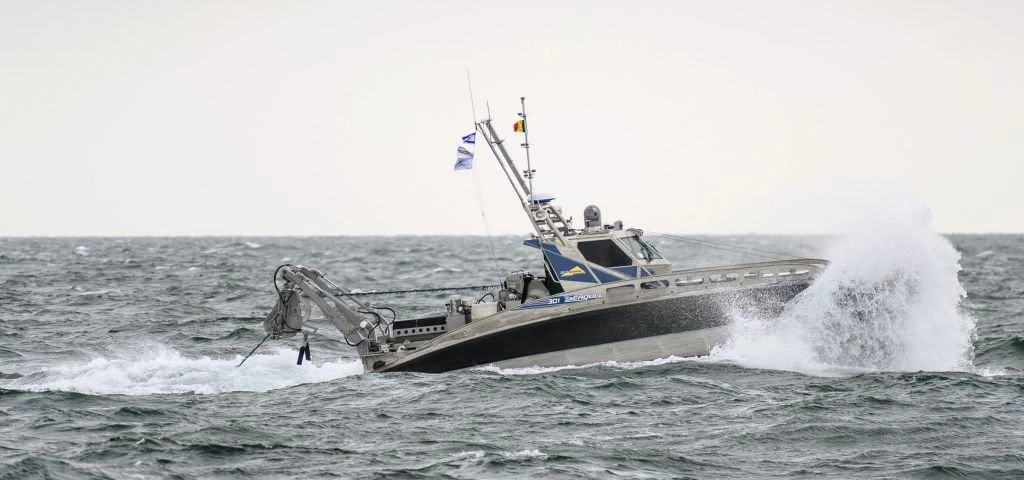 Một USV Seagull thực hiện trình diễn chức năng MCM đầu cuối vào năm 2017 trong khuôn khổ các cuộc thử nghiệm MCM không người lái trên Biển Bắc của Hải quân Bỉ. Ảnh: Elbit Systems.