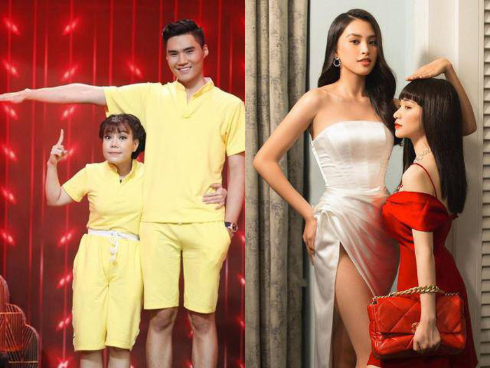 Cười nghiêng ngả khi nhìn sao Việt đứng cạnh 'người khổng lồ'