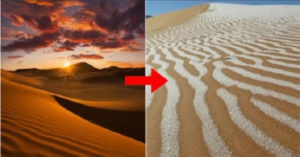 Tuyết rơi bất thường ở sa mạc Sahara, tạo nên bức tranh tuyệt đẹp trên cát - Ảnh 1.