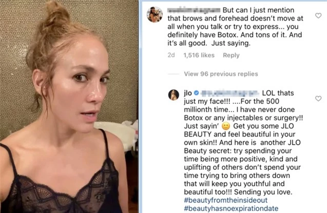 Jennifer Lopez đáp trả khi bị nhận xét mặt tiêm cả tấn botox