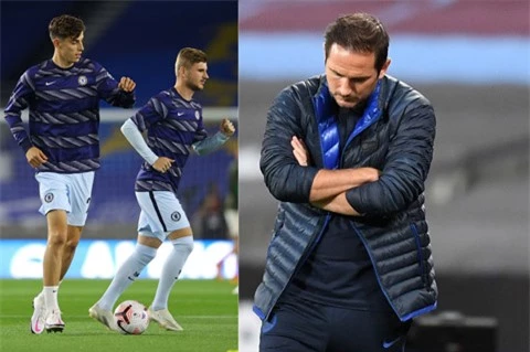 Chelsea sa sút một phần do các tân binh đắt giá như Timo Werner (giữa) hay Kai Havertz ((trái) chưa hòa nhập và HLV Lampard (phải) trốn tránh trách nhiệm 