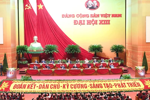 Đại hội đại biểu toàn quốc lần thứ XIII của Đảng đang diễn ra tại Trung tâm Hội nghị Quốc gia, Mỹ Đình, Hà Nội. Ảnh: VOV.