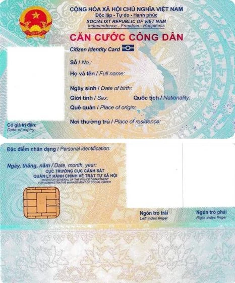 mẫu thẻ căn cước công dân gắn chip điện tử