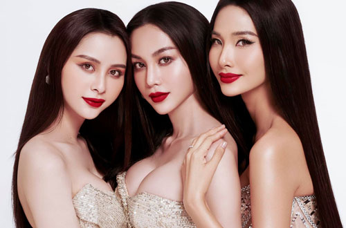 Hoàng Thùy 'đọ sắc' cùng 2 Á quân Đại Sứ Hoàn Mỹ