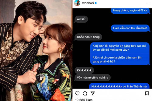 Hé lộ tin nhắn lý giải nguyên nhân Trấn Thành 5 giờ sáng mới về nhà