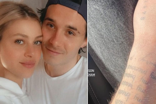 Con trai David Beckham thể hiện tình cảm với vợ sắp cưới bằng loạt hình xăm mới